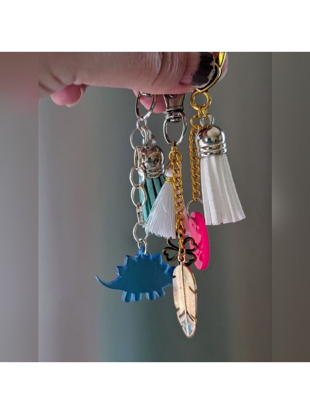 Blue Dinosaur Bag Charm with Tassel - Picture 4 of 4